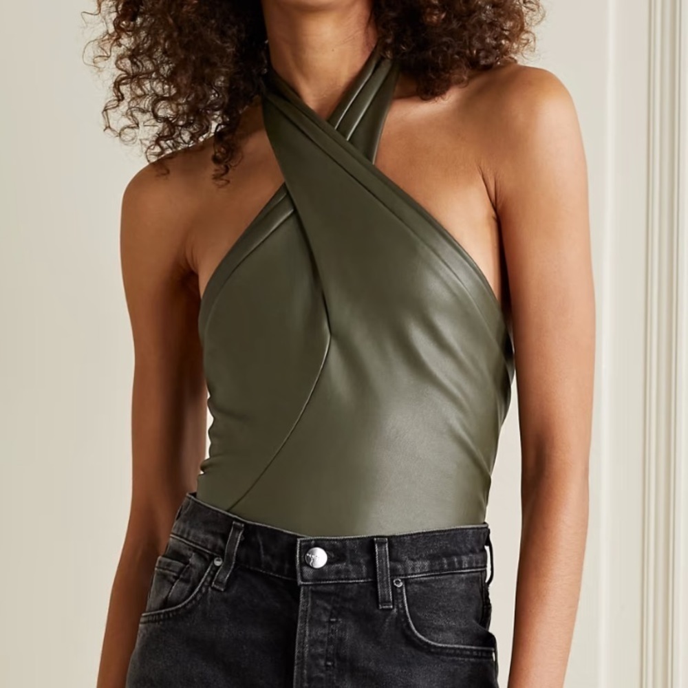 NWT Alix NYC Oliver Faux Leather Wrap Halter Neck Bodysuit